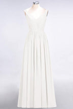 Elegant V-Neck Strap Backless Ruffles Chiffon Floor-Length Bridesmaid Dress