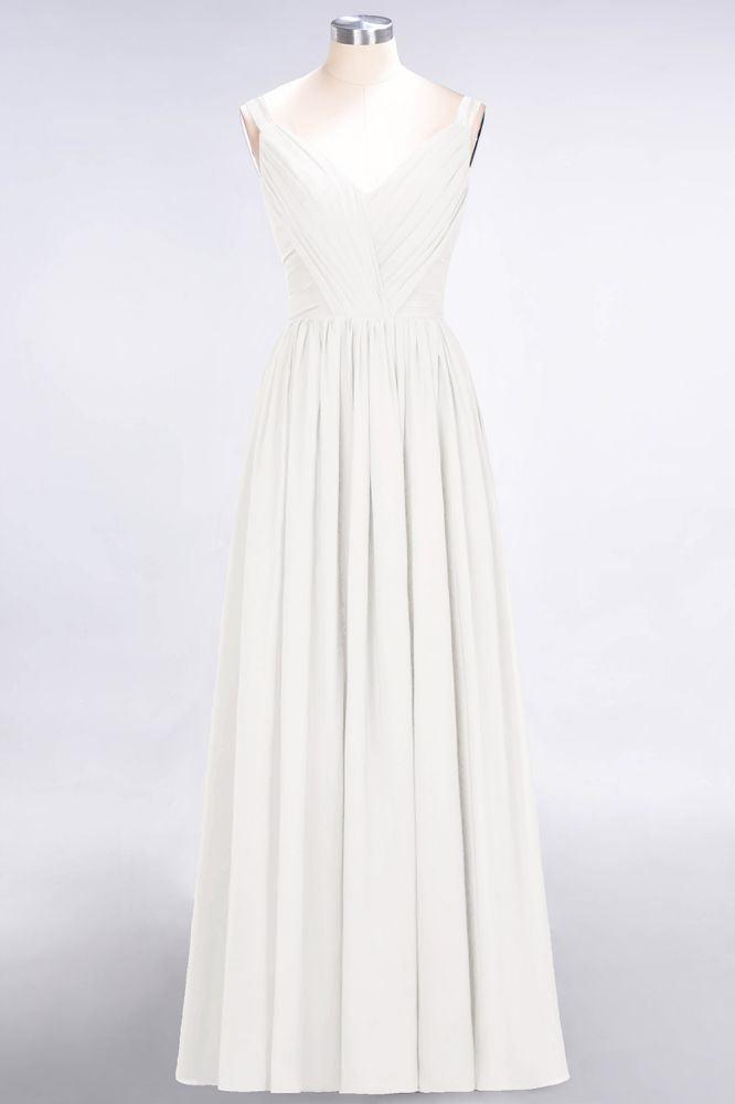 Elegant V-Neck Strap Backless Ruffles Chiffon Floor-Length Bridesmaid Dress