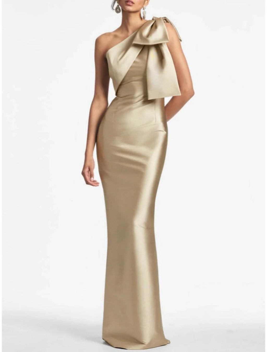 Satin Meerjungfrau Partykleid Abendkleid Champagner Schwarz Elegantes Kleid Formell Herbst Knöchellang Ärmellos Eine Schulter mit Schleife(n) Schlitz