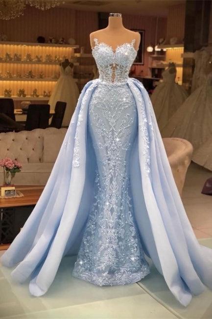 Extravagante Abendkleider Lang Spitze | Ballkleider Blau