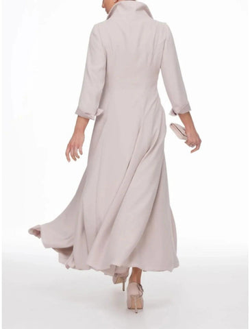 Vestido de dos piezas para madre de la novia, estilo tubo/columna, elegante, de invierno, con chaqueta, manga 3/4, cuello camisero, largo hasta el tobillo, de gasa, plisado, color liso.