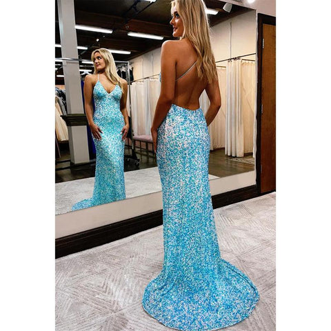 Sexy V-neck Sequins Sparkly Prom Dress