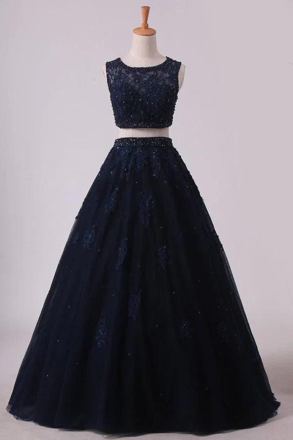 Two-Piece Scoop Floor Length Tulle Quinceanera Dresses With Beads