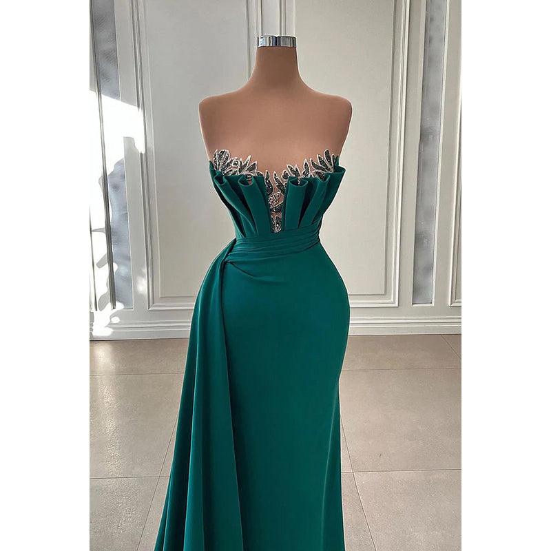 Elegante vestido de fiesta de graduación sin mangas con escote en V profundo y hombros descubiertos