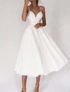Wedding Dresses A-Line Sweetheart Camisole Spaghetti Strap Tea Length Chiffon Bridal Gowns With Pleats Dresses