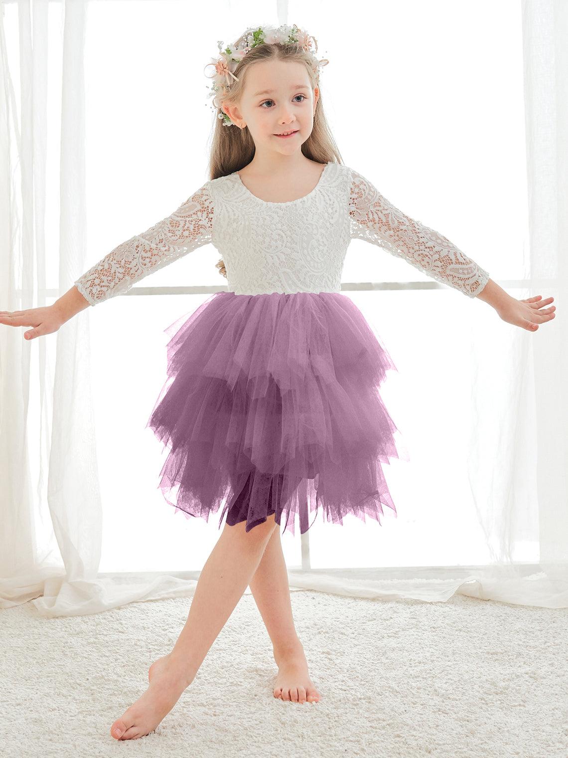 Vestido blanco de tul con encaje hasta la rodilla (2003227580) 
