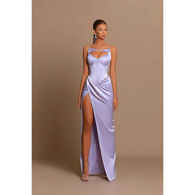 Langes Ball-/Abendkleid mit Spaghettiträgern und Schlitz