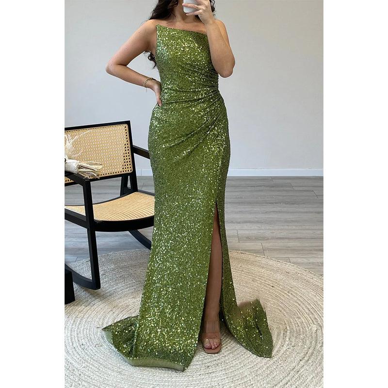 Etui-Linie/Säule Trägerlos Pailletten Falten Langes Ballkleid Abendkleid 