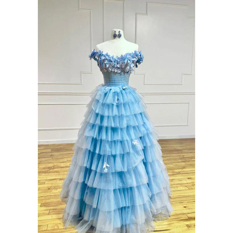 Glamouröses und dramatisches schulterfreies ärmelloses A-Linien-Tüll-Abendkleid für formelle Partys