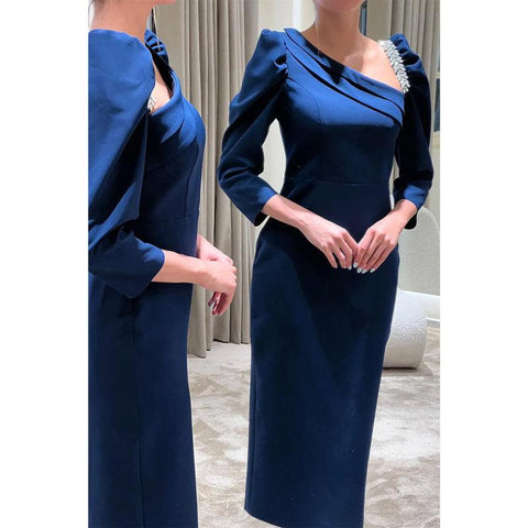 Sheath/column Boat Neck Beads 3/4 Sleeves Formal Evening Dress