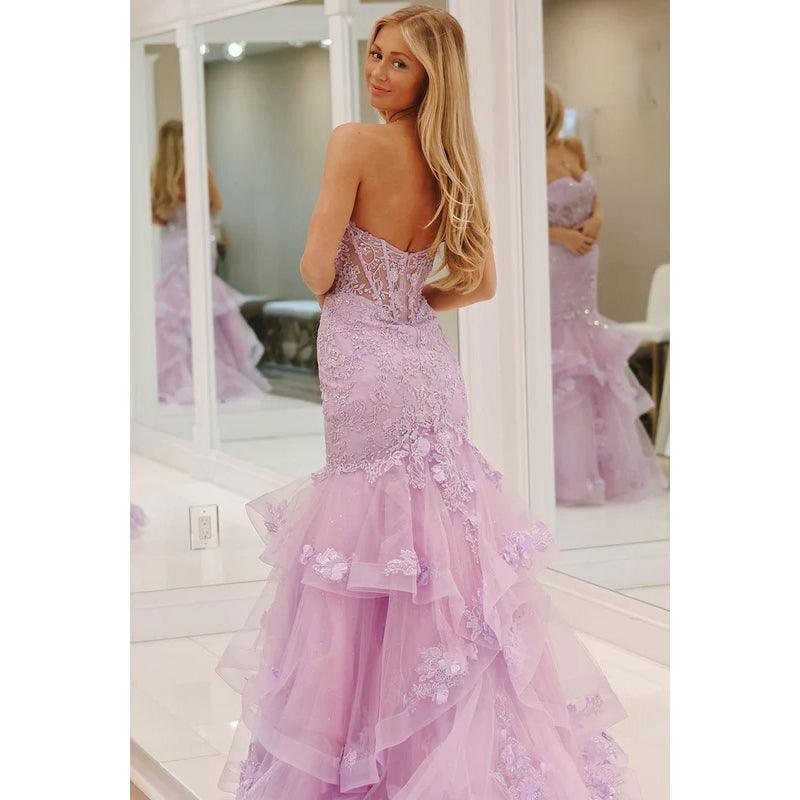 Glamouröses und dramatisches schulterfreies ärmelloses Party-Ballkleid im Meerjungfrauen-Stil mit Applikationen
