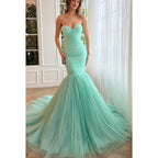 Trumpet/Mermaid Strapless Tulle Zipper-Up Sleeveless Prom Dress