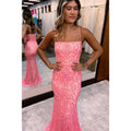 Vestido de fiesta largo con tirantes finos, lentejuelas y apliques