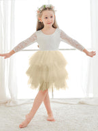 Vestido blanco de tul con encaje hasta la rodilla (2003227580) 