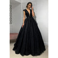 Plunging V-neck Black Sparkly Prom Dress