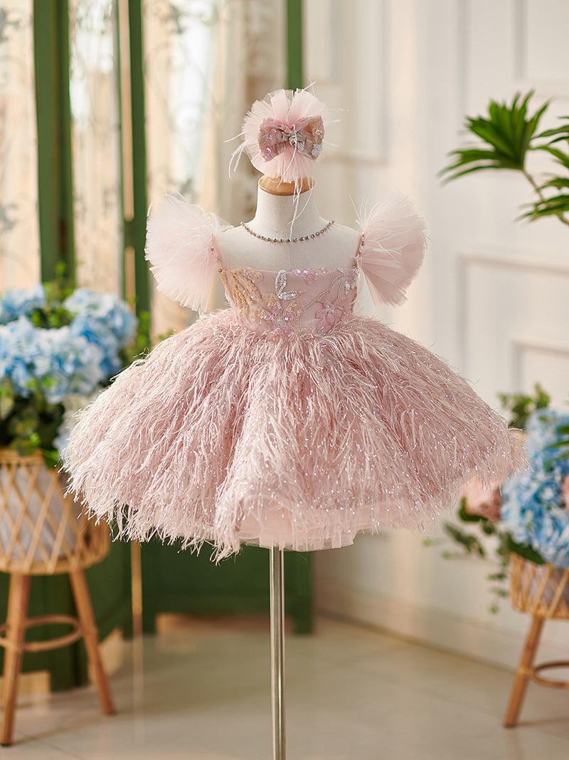 Elegantes rosa Schmetterling Verzierungen Baby Mädchen Kleid 