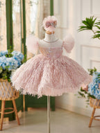 Elegantes rosa Schmetterling Verzierungen Baby Mädchen Kleid 