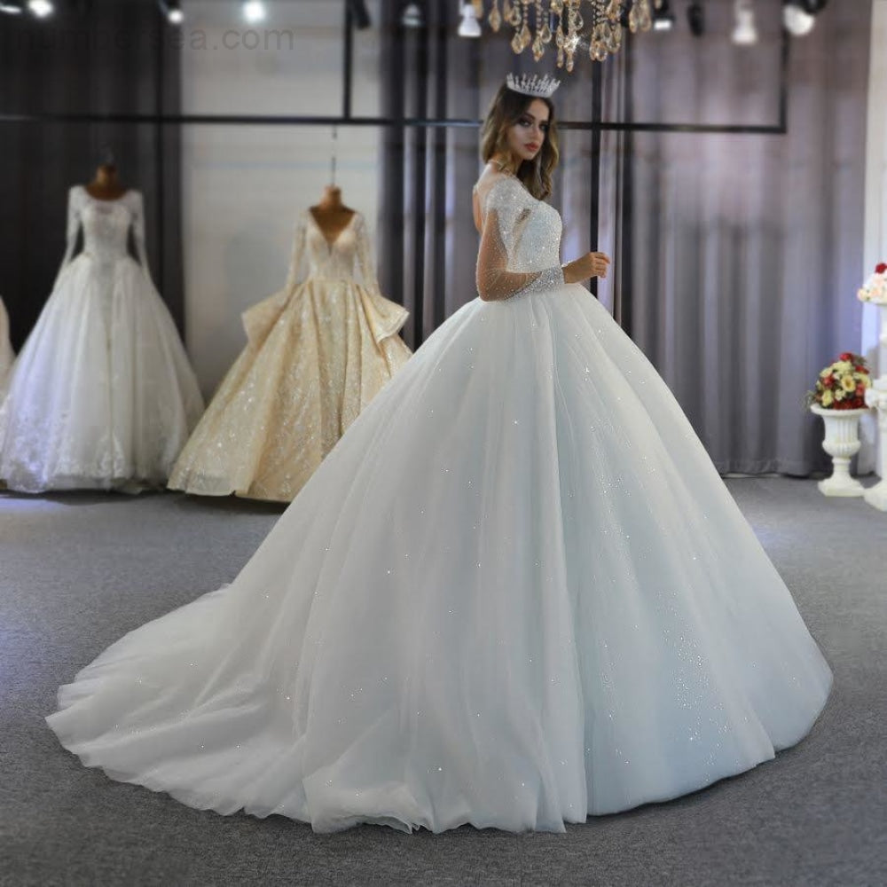 NB3752 Robe De Mariee Full Beading Long Seeves Wedding Dress Puffy Ball Gown 2022 - numbersea