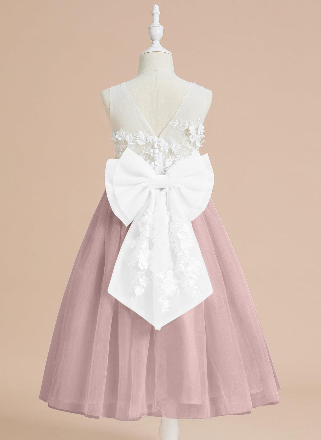 Vestido largo hasta la rodilla con encaje floral y lazo grande 