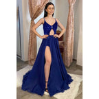 Vestido de fiesta largo con escote en V pronunciado y lentejuelas con falda desmontable
