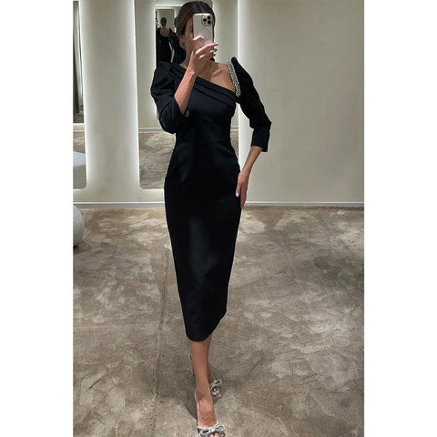 Sheath/column Boat Neck Beads 3/4 Sleeves Formal Evening Dress