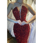 Vestido de fiesta de graduación sexy con escote en V profundo y lentejuelas color burdeos brillante 