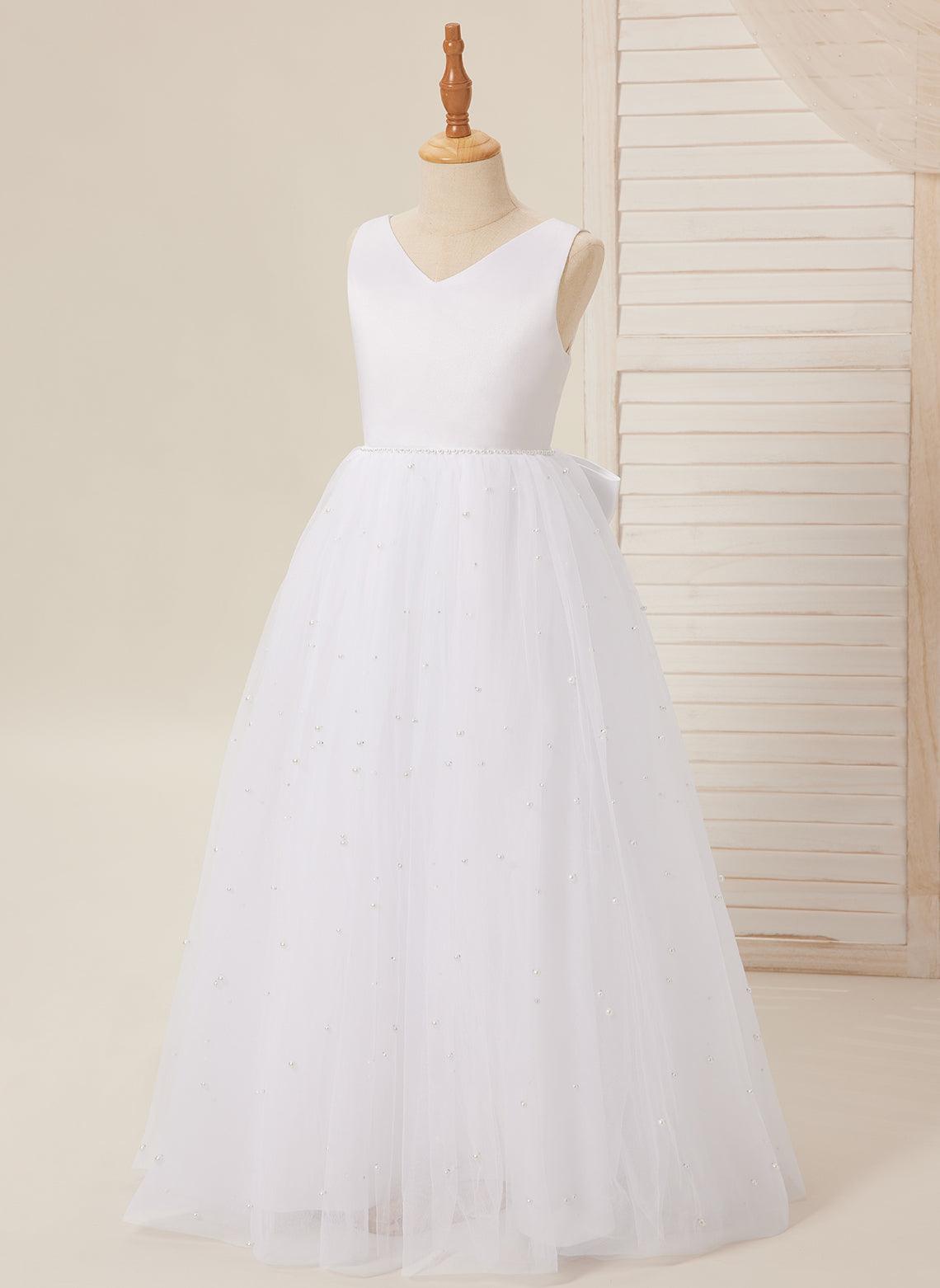 Elegante vestido de princesa de satén y tul para niña de las flores 