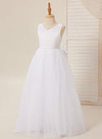 Elegante vestido de princesa de satén y tul para niña de las flores 