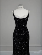 Mermaid / Trumpet Evening Gown Sparkle & Shine Dress Formal Wedding Guest Floor Length Sleeveless Spaghetti Strap Sequined with Bow(s) Crystals Sequin