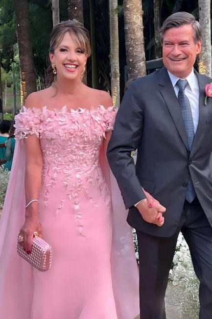 Fabelhaftes säulenförmiges Spitzenkleid für die Brautmutter, schulterfrei, ärmellos, rosa Brautjungfernkleid mit Applikationen