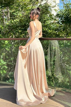 Fabulous Column Satin Square Sleeveless Prom Dresses With Split Train