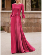 Meerjungfrau/Trompete, elegantes bodenlanges Chiffon-Kleid mit Ärmeln und Kristallen für die Brautmutter