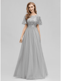 Women's Swing Dress Maxi long Dress Green White Black Dusty Rose Gold Dusty Blue Light gray Red Navy Blue Light Blue Short Sleeve Pure Color Mesh Print Spring Summer Prom Dress Party
