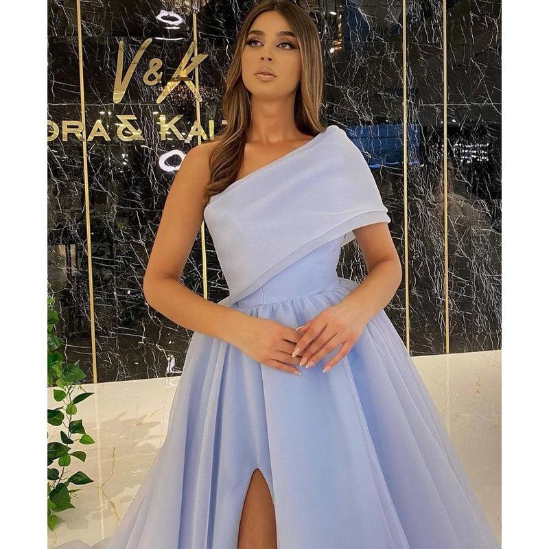 Vestido de noche formal de fiesta largo con abertura alta y un solo hombro único 