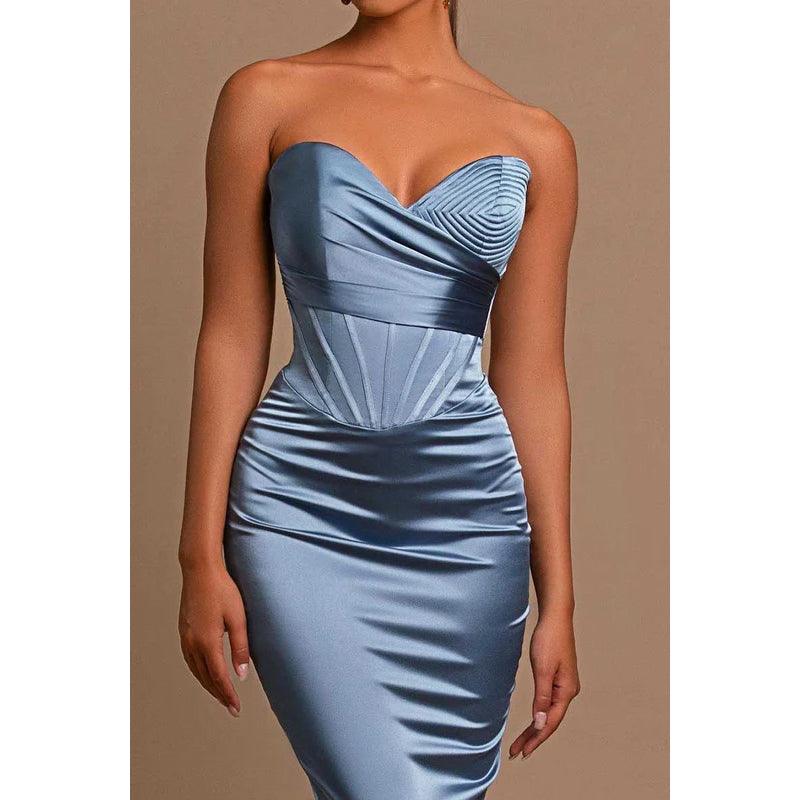 Sweetheart Strapless Sheath Satin Long Prom Evening Dress