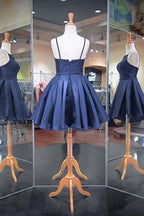 Mode 2023 Marineblaue Spaghettiträger Satin Homecoming Kleider