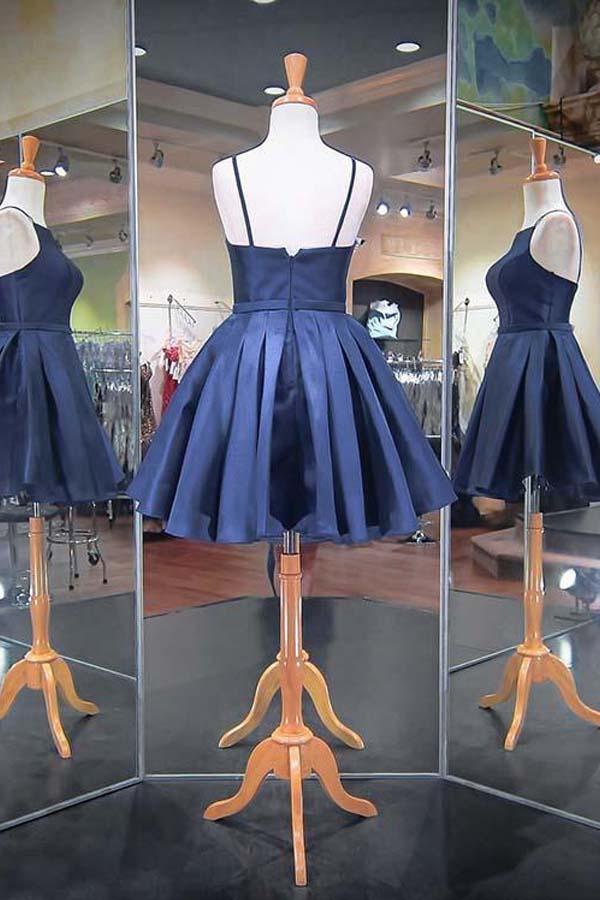 Mode 2023 Marineblaue Spaghettiträger Satin Homecoming Kleider