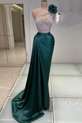Modisches langes dunkelgrünes One-Shoulder-Juwel ärmelloses Ballkleid