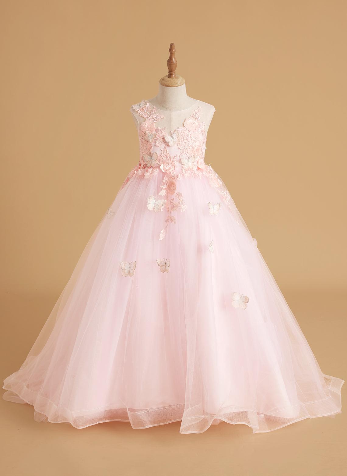 Serenity Princess Ball Gown with Lace Appliques and Butterfly Embellishments