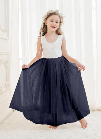 Vestido de niña de las flores con encaje de tul encantado 