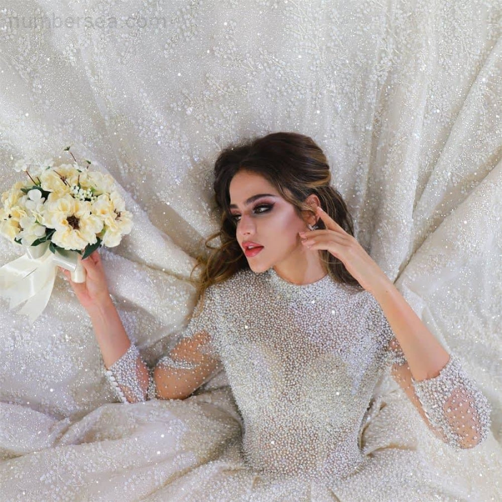 weeding dress amanda novias full pearls luxury lebanese wedding dresses NB3756 - numbersea