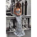 Vestido formal de noche de graduación sin mangas con apliques de tul y escote en V de corte trompeta/sirena