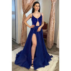 Vestido de fiesta largo con escote en V pronunciado y lentejuelas con falda desmontable