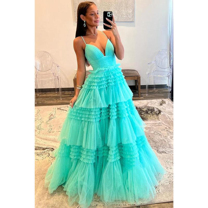 Glitzer A-Linie V-Ausschnitt Spaghettiträger Ballkleid Ballkleid Abendkleider 
