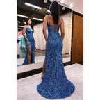 Vestido de fiesta sexy con escote en V, lentejuelas y brillantes con abertura