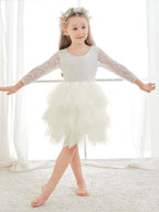 Vestido blanco de tul con encaje hasta la rodilla (2003227580) 