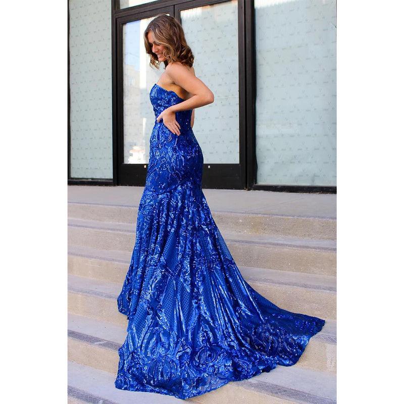 Vestido de fiesta de sirena con encaje y lentejuelas azul real 