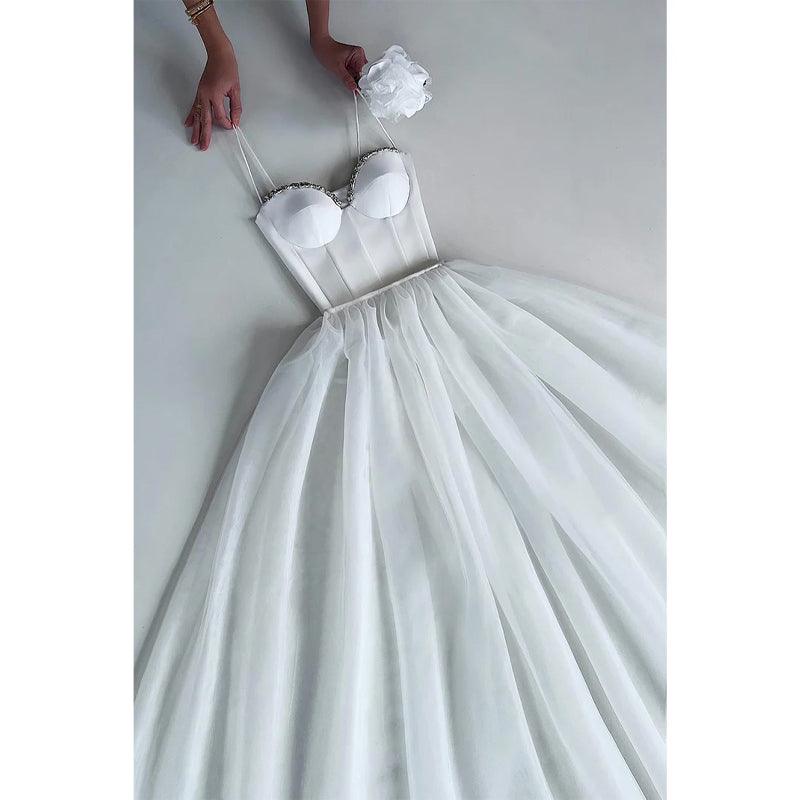Spaghetti Straps Beads Long Formal Party Dress