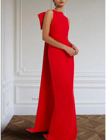 Etui-Linie/Säulenkleid, weihnachtliches rotes grünes Abendkleid, elegantes Kleid, formelle Schleppe, ärmellos, Rundhalsausschnitt, Stretch-Stoff mit Schleife(n).
