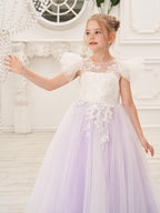 Vestido de niña de las flores con cola larga y tul con encaje desmontable 